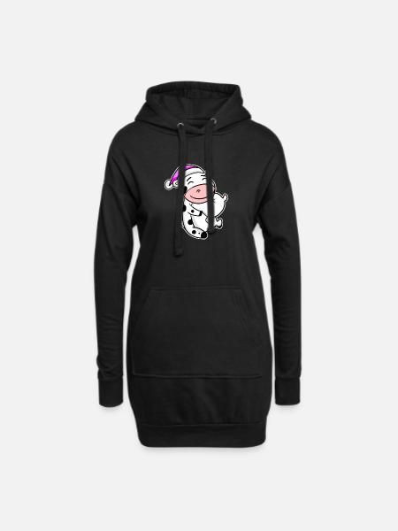 Kuh Müde Ausschlafen Schlafen Mädchen - Hoodie-Kleid - Schwarz