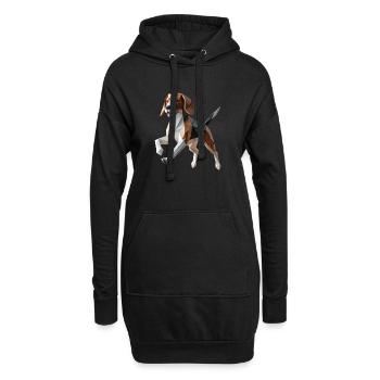 3D Geometrischer Origami-Beagle-Hund - Hoodie-Kleid - Schwarz - Vorne