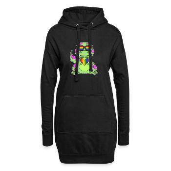 Dino Regenbogen Herz Dinosaurier Motiv - Hoodie-Kleid - Schwarz - Vorne