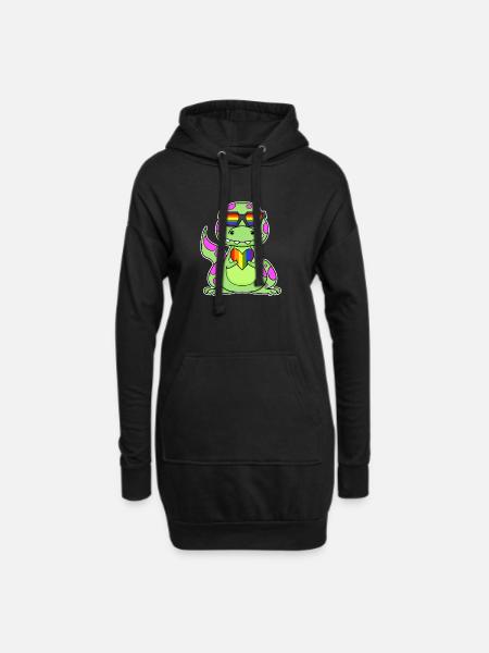 Dino Regenbogen Herz Dinosaurier Motiv - Hoodie-Kleid - Schwarz