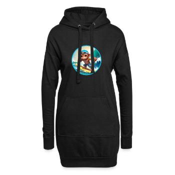 Fröhlicher surfender Affe - Hoodie-Kleid - Schwarz - Vorne