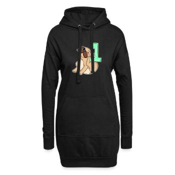 Zahl 1 Nummer Eins - Mops Hund Motiv - Hoodie-Kleid - Schwarz - Vorne