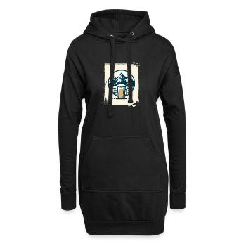 Bergsee mit Berghütte und Kaffee - Hoodie-Kleid - Schwarz - Vorne