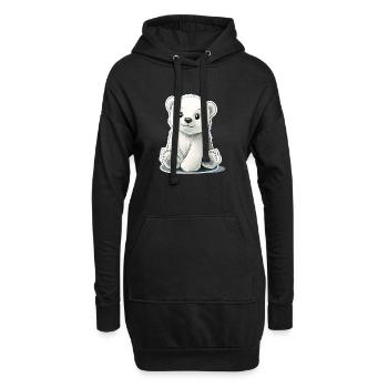 Polarbär Illustration – Arktisches Tiermotiv - Hoodie-Kleid - Schwarz - Vorne