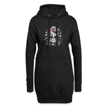 Verspieltes Totenkopf-Mädchen mit Herz-Akzenten - Hoodie-Kleid - Schwarz - Vorne