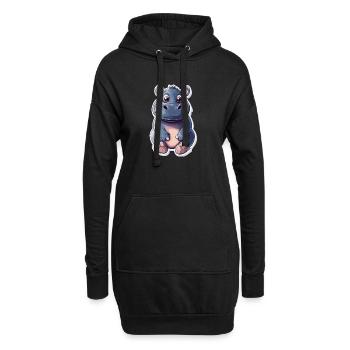 Hippopotame - Sweat-shirt à capuche long Femme - noir - Devant