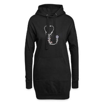 Blumenmotiv mit medizinischem Stethoskop - Hoodie-Kleid - Schwarz - Vorne