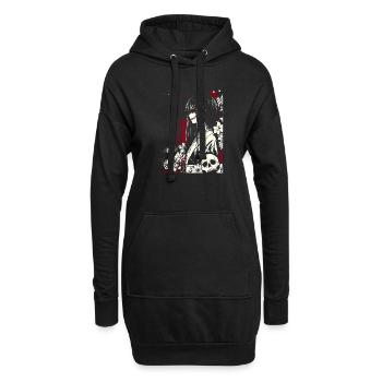 Horreur manga fille en kimono aux yeux rouges - Sweat-shirt à capuche long Femme - noir - Devant