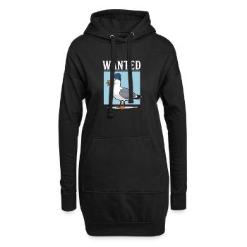 Illustration d'une mouette avec des frites et un bonnet - Sweat-shirt à capuche long Femme - noir - Devant