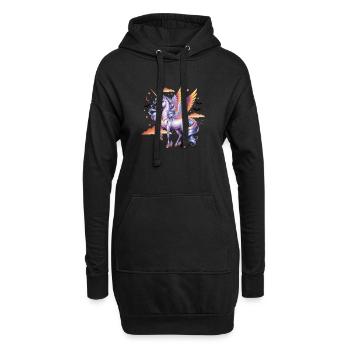 Magisches Einhorn Mit Flügeln Unter Sternenhimmel - Hoodie-Kleid - Schwarz - Vorne