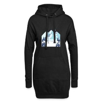 Skilift Berg Winterlandschaft - Hoodie-Kleid - Schwarz - Vorne