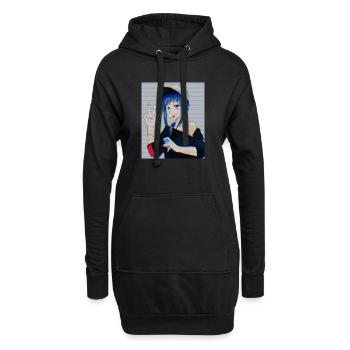Retro Anime Gamer Girl Glitch Art Vaporwave-Stil - Hoodie-Kleid - Schwarz - Vorne