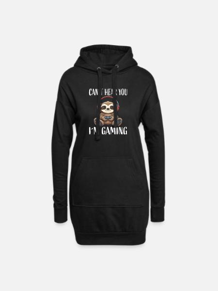 Kuscheliges Gamer-Faultier mit Kopfhörern - Hoodie-Kleid - Schwarz
