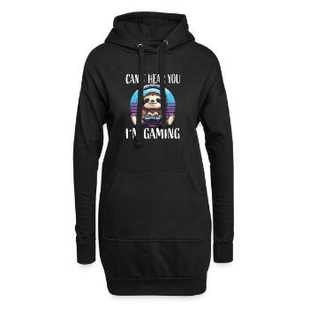 Kannst du mich hören? Gaming Faultier - Hoodie-Kleid - Schwarz - Vorne