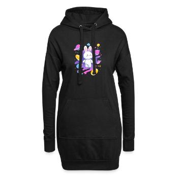 Galaktischer Hase im Nebel - Hoodie-Kleid - Schwarz - Vorne