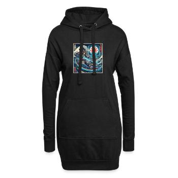 Cyber Samurai 模式 devant les vagues et Fuji - Sweat-shirt à capuche long Femme - noir - Devant
