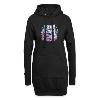 Leopardengesicht mit Blumenkranz - Hoodie-Kleid - Schwarz - Vorne