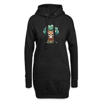 Lesender Hirsch im Wald - Hoodie-Kleid - Schwarz - Vorne