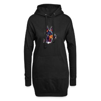 Farbiger Hund Kopf  - Hoodie-Kleid - Schwarz - Vorne