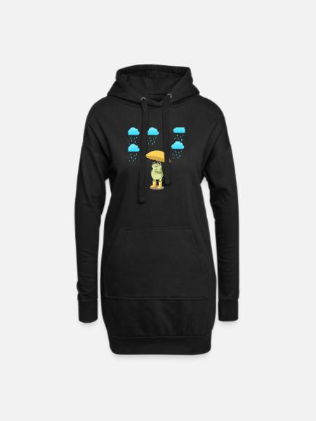 Frosch mit Regenschirm im Regen - Hoodie-Kleid - Schwarz
