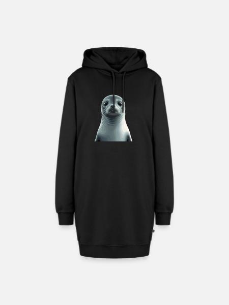 Graustufen Robbenillustration - Hoodie-Kleid - Schwarz