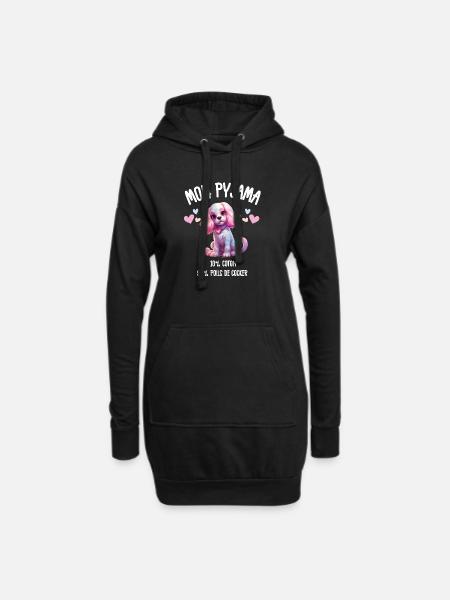 Funny Cocker Spaniel Dog Pajamas - Hoodie Dress - black