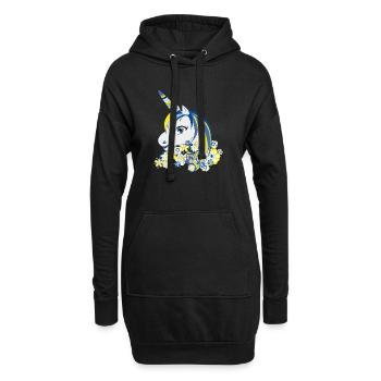Einhorn Blau Gelb Florale Fantasie - Hoodie-Kleid - Schwarz - Vorne