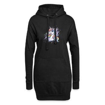 Regenbogen Einhorn Kopf Splash - Hoodie-Kleid - Schwarz - Vorne