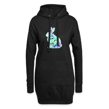 Hase Aquarell Blumen Ostern - Hoodie-Kleid - Schwarz - Vorne