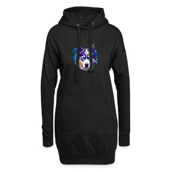 Sibirisches Husky-Hundeporträt Lebendiges Ölgemälde - Hoodie-Kleid - Schwarz - Vorne