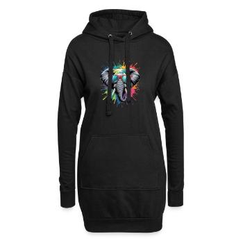 Bunter Elefant Wasserfarben Spritzer - Hoodie-Kleid - Schwarz - Vorne
