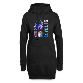 16e anniversaire garçon fille adolescente niveau 16 - Sweat-shirt à capuche long Femme - noir - Devant