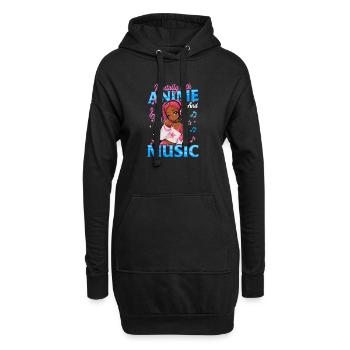 Anime and Music Chibi Black Girl - Hoodie-Kleid - Schwarz - Vorne
