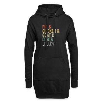 Pig Chicken Goat Cow Unicorn Funny Farm - Hoodie Dress - black - Front