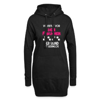 Vorsicht vor dem Frauchen der Hund ist harmlos - Hoodie-Kleid - Schwarz - Vorne