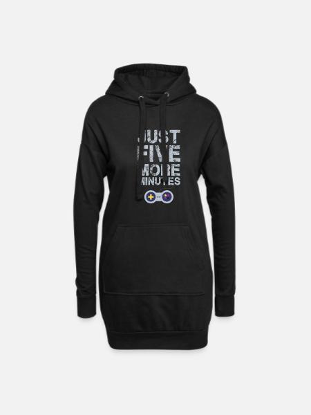Gaming Gamer Just Five More Minutes Nerd Funny - Hoodie Dress - black
