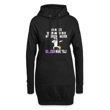 "Was mit Menschen machen" - lustig Einhorn Spruch - Hoodie-Kleid - Schwarz - Vorne