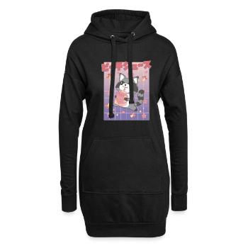 Kawaii Raccoon Drinking Peach Juice - Hoodie-Kleid - Schwarz - Vorne