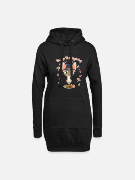 Devon Rex Cat Lover I Happy Thanksgiving - Hoodie-Kleid - Schwarz