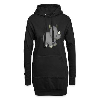 Kawaii Cartoon Rhino - Hoodie-Kleid - Schwarz - Vorne