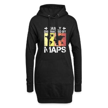 Facilement distrait par les cartes Carte de professeur de géographie - Sweat-shirt à capuche long Femme - noir - Devant