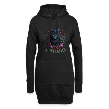 chat mignon à Pâques et au printemps Happy Easter - Sweat-shirt à capuche long Femme - noir - Devant