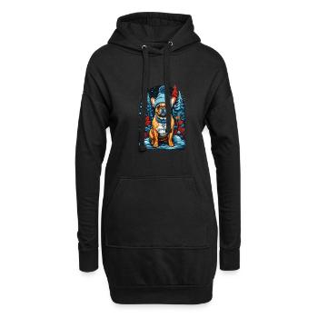 Französische Bulldogge Mit Wintermütze Glückliche - Hoodie-Kleid - Schwarz - Vorne