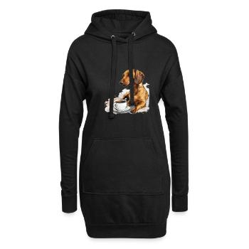 Teckel mignon Doxie avec une tasse de saucisse à café - Sweat-shirt à capuche long Femme - noir - Devant