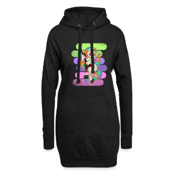 Gitarre Musiker Einhorn Niedlich Regenbogen - Hoodie-Kleid - Schwarz - Vorne