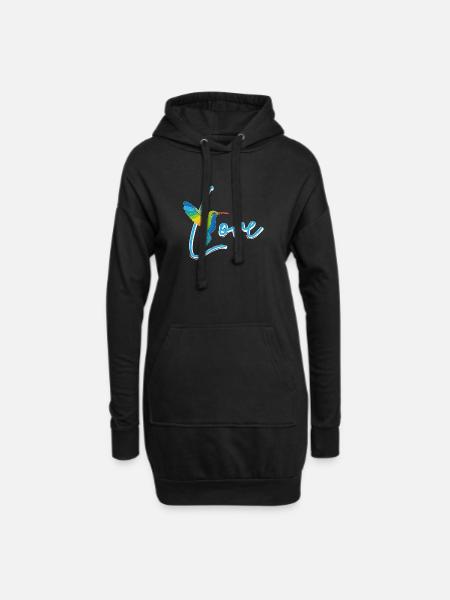 Kolibri Love weiß - Hoodie-Kleid - Schwarz