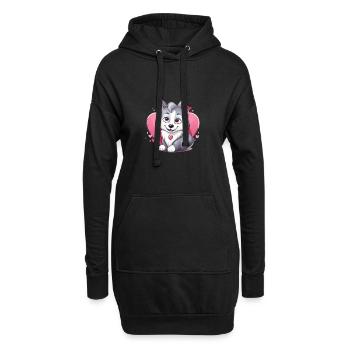 Husky chien amant maman et papa Saint-Valentin - Sweat-shirt à capuche long Femme - noir - Devant