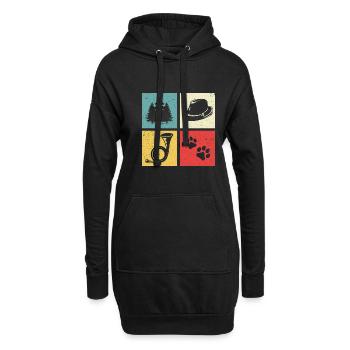 Conception de cor de chasse avec chapeau de feutre de patte de chien de forêt - Sweat-shirt à capuche long Femme - noir - Devant