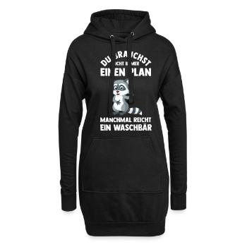 Tiermotiv Waschbär - Hoodie-Kleid - Schwarz - Vorne