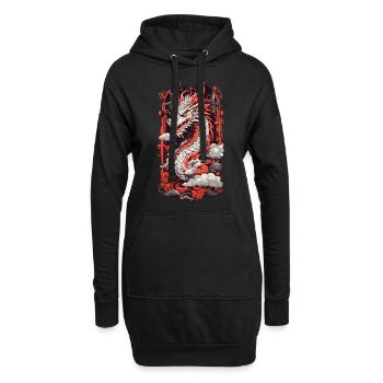 Feuer Drache Japan Ukiyo-E Otaku Kunststil - Hoodie-Kleid - Schwarz - Vorne